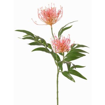 Artificial plant branch, silver-leaved VULKINTA with flowers, pink, 30"/75cm, Ø3.5"-4.3"/9-11cm