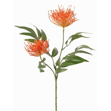 Artificial plant branch, silver-leaved VULKINTA with flowers, orange, 30"/75cm, Ø3.5"-4.3"/9-11cm