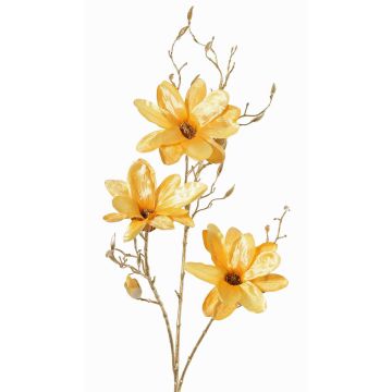 Velvet magnolia branch LEAFY, yellow-gold, 4ft/115cm Velvet magnolia branch LEAFY, yellow-gold, 4ft/115cm