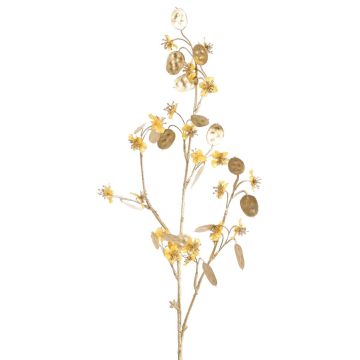 Satin artificial Lunaria branch PINDUS with flowers, yellow-gold, 33"/85cm