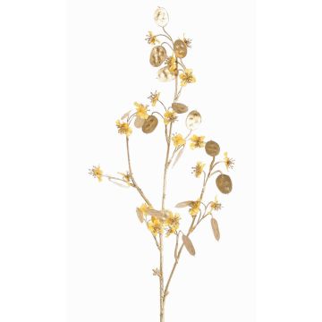 Satin artificial Lunaria branch PINDUS with flowers, yellow-gold, 33"/85cm Satin artificial Lunaria branch PINDUS with flowers, yellow-gold, 33"/85cm