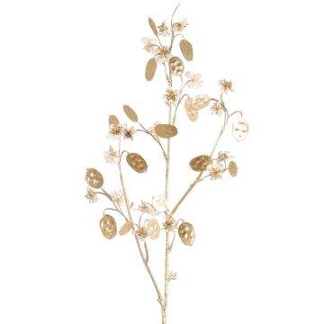 Artificial satin lunaria branch PINDUS with flowers, cream-gold, 33"/85cm