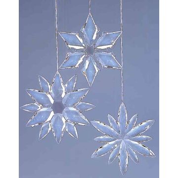 Acrylic snowflake hangers WOLFGANG, set of 3, transparent, Ø4.3"-4.7"/11-12cm