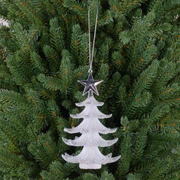 Christmas tree for hanging RION with star, acrylic, glitter, white-silver, 4.7"/12cm, Ø3.5"/9cm