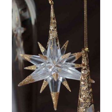 MABOU Christmas Star Decoration, hanger, glitter, gold, 10cm, Ø10cm