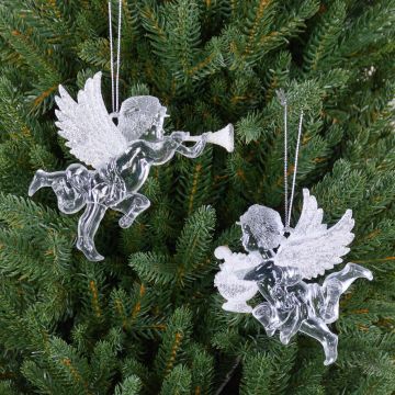 Christmas angel for hanging LINDY, 2 pieces, harp, lyre, glitter, silver-white, 3.5"x3.9"/9x10cm Christmas angel for hanging LINDY, 2 pieces, harp, lyre, glitter, silver-white, 3.5"x3.9"/9x10cm