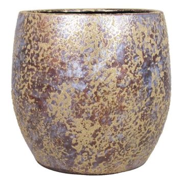 Ceramic pot in retro style MAGO, washed effect, gold, 6.7"/17cm, Ø7.5"/19cm