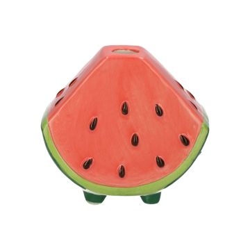 Single flower vase Watermelon slice TILLAS made of ceramic, with feet, red-green-brown, 4"x2.4"x3.4"/10x6x8,7cm