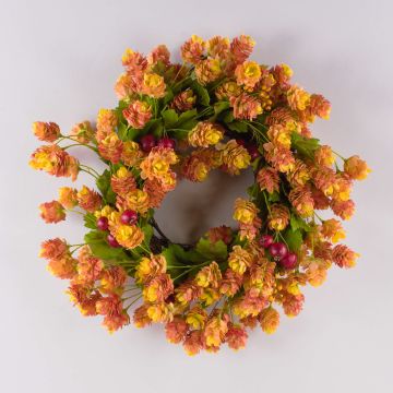 Artificial hop wreath MABILA with holly berries, orange, Ø16"/40cm
