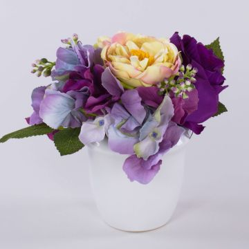 Artificial arrangement of roses and hydrangeas FELINE, ceramic pot, purple, 6.7"/17cm, Ø7.1"/18cm Artificial arrangement of roses and hydrangeas FELINE, ceramic pot, purple, 6.7"/17cm, Ø7.1"/18cm