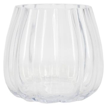 Candle glass JOTTEN ribbed, clear, 4.7"/12cm, Ø5.2"/13.3cm