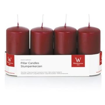 JENARO Advent wreath pillar candles, set of 4, burgundy, 10 cm, Ø 5 cm, 23 hours – Made in Germany