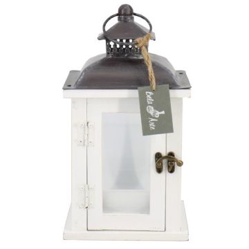 Wood Lantern BEGGY with Glass, handle, white, 15,5x15,5x29cm
