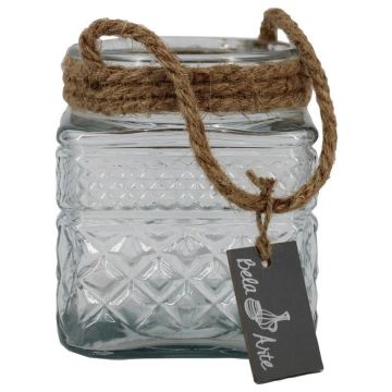 Lantern MELMY with cord, diamond pattern, clear, 13cm, Ø11cm