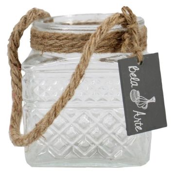 Lantern MELMY with cord, diamond pattern, clear, 10cm, Ø9cm