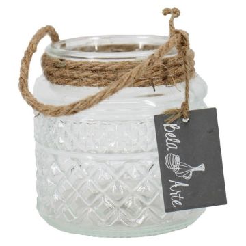 Lantern OPALUS with cord, diamond pattern, clear, 10,5cm, Ø10,5cm