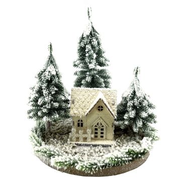 Decorative Light house SEWARD, snowy landscape, fir trees, LEDs, white-green, 10"/25cm, Ø10"/25cm Decorative Light house SEWARD, snowy landscape, fir trees, LEDs, white-green, 10"/25cm, Ø10"/25cm