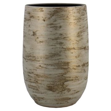 Ceramic vase RODYN ribbed, gradient, white-gold, 50cm, Ø32cm
