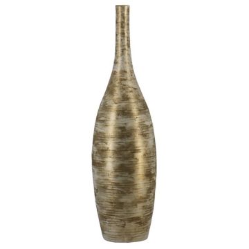 Ceramic vase Decorative bottle RODYN ribbed, gradient, white-gold, 100cm, Ø26cm