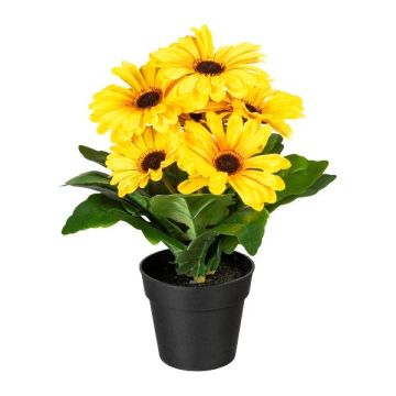 Artificial flower Gerbera KROLVEN in black decorative pot, yellow, 11"/27cm Artificial flower Gerbera KROLVEN in black decorative pot, yellow, 11"/27cm