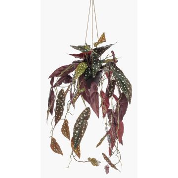 Artificial polka dot begonia hanging basket URCO, decorative pot, green-white, 31"/80cm