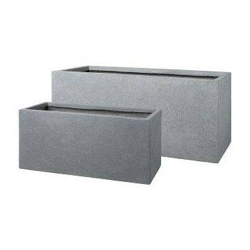 Rectangular window box KIRIMA, 2 pieces, fibreglass, grey, 24"x11"x11"/60x28x28cm, 31"x14"x14"/80x35x35cm