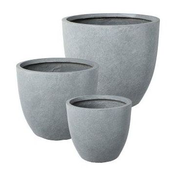 Round flower pot KIRIMA, 3 pieces, fibreglass, grey, 10"x11"/25x27cm, 14"x15"/35x39cm, 17"x20"/44x52cm Round flower pot KIRIMA, 3 pieces, fibreglass, grey, 10"x11"/25x27cm, 14"x15"/35x39cm, 17"x20"/44x52cm