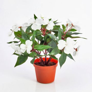 Artificial impatiens AGENI, white, 10"/25cm, Ø1.6-2.4"/4-6cm