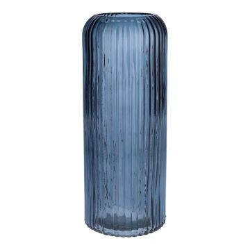 ALBURGIS glass vase with grooves, blue-clear, 25 cm, Ø 10 cm