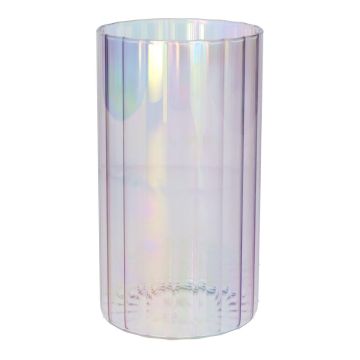 BLANDINA decorative vase, glass, ribbed, purple-iridescent-transparent, 18cm, Ø10cm