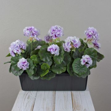 FLOREANA artificial geraniums in a window box, set of 3, lilac and white, 40x15x35cm