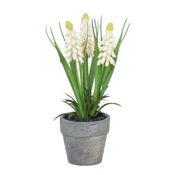 Artificial flower Grape hyacinth ZORKLEM in decorative pot, white, 7"/18cm