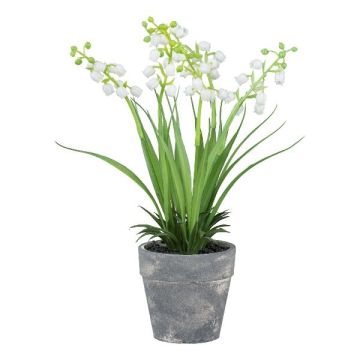 Artificial flower Lily of the valley ZORKLEM in decorative pot, white, 9"/22cm
