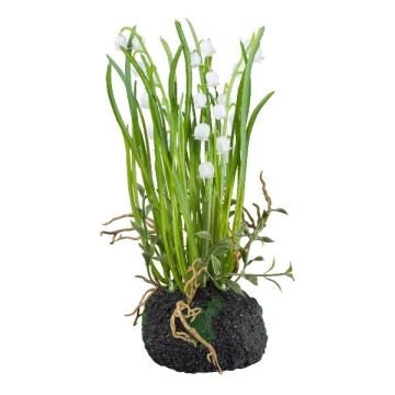 Plastic flower Lily of the valley PERFAS in a soil ball, roots, white, 9"/22cm