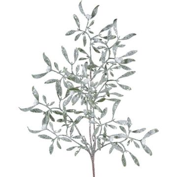 Artificial branch mistletoe PLAVIR with berries, frosted, white-green, 22"/55cm