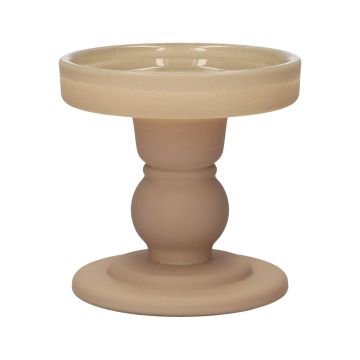 Glass Candlestick pillar candle KLEOFINA, with base, beige-mat, 3.3"/8.5cm, Ø3.3"/8.5cm Glass Candlestick pillar candle KLEOFINA, with base, beige-mat, 3.3"/8.5cm, Ø3.3"/8.5cm