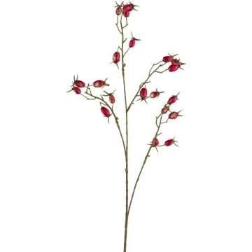 Artificial wild rose branch GLUHEN with rose hips, glitter, red, 75cm