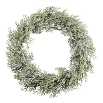 Decorative cypress wreath MIVLO, cones, frosted, white-green, Ø14"/35cm Decorative cypress wreath MIVLO, cones, frosted, white-green, Ø14"/35cm