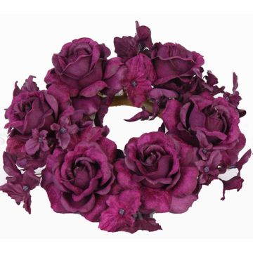 Fake candle wreath INGA, rose, hydrangea, violet, Ø5.9"/15cm Fake candle wreath INGA, rose, hydrangea, violet, Ø5.9"/15cm