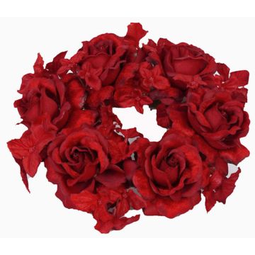 Fake candle wreath INGA, rose, hydrangea, red, Ø5.9"/15cm Fake candle wreath INGA, rose, hydrangea, red, Ø5.9"/15cm