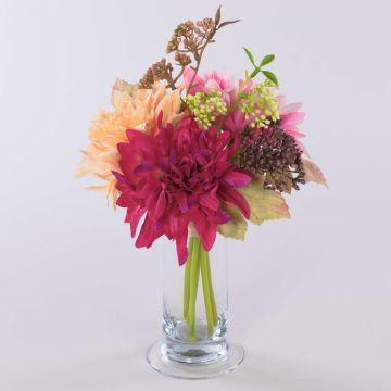 Artificial flower bouquet: Dahlia SAHNY with snowball, pink, 27cm