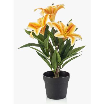 Artificial lily YELTOR in decorative pot, yellow-orange, 14"/35cm, Ø5.1"/13cm