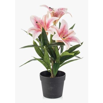 Artificial lily YELTOR in decorative pot, pink-fuchsia, 14"/35cm, Ø5.1"/13cm