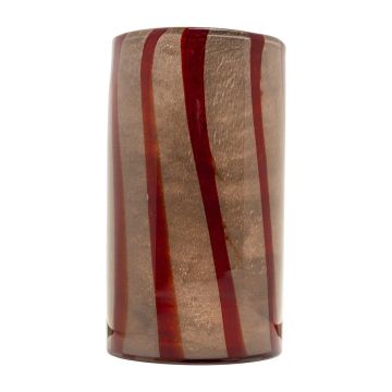Cylindrical glass flower vase ELISEO, line pattern, brown-orange-clear, 25cm, Ø14cm Cylindrical glass flower vase ELISEO, line pattern, brown-orange-clear, 25cm, Ø14cm