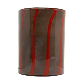 Cylindrical glass flower vase ELISEO, line pattern, brown-orange-clear, 25cm, Ø19cm Cylindrical glass flower vase ELISEO, line pattern, brown-orange-clear, 25cm, Ø19cm