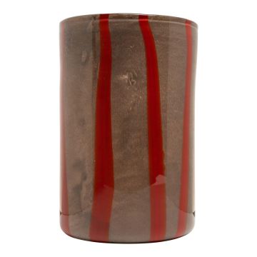 Cylindrical glass flower vase ELISEO, line pattern, brown-orange-clear, 30cm, Ø19cm Cylindrical glass flower vase ELISEO, line pattern, brown-orange-clear, 30cm, Ø19cm