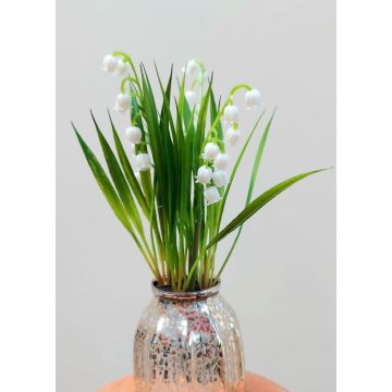 Plastic flower Lily of the valley NIKISHA in glass vase, white, 8"/20cm