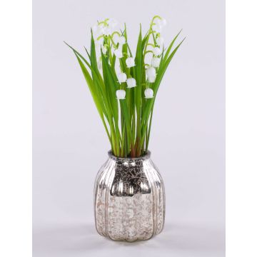 Plastic flower Lily of the valley NIKISHA in glass vase, white, 8"/20cm