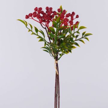 Plastic rowan branch ELNATAN in bunch, fruits, red, 12"/30cm