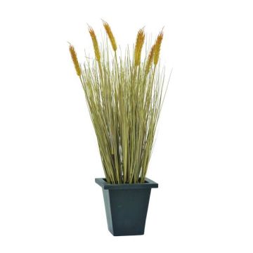Plastic wheat GERTRUD with spikes, in pot, green-yellow, 24"/60cm
